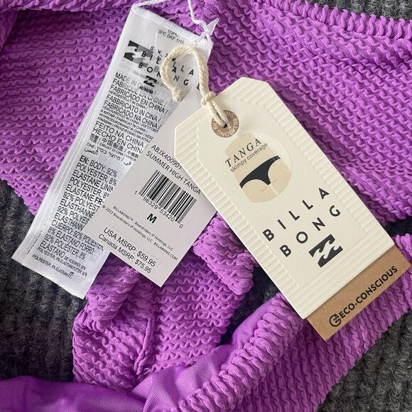 Billabong Size Medium Bikini Bottom Purple Summer High Tanga Skimpy Coverage NEW - Picture 6 of 11